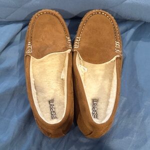 ESPRIT Tan Suede Slippers with Cream Faux Fur Lining *NEW